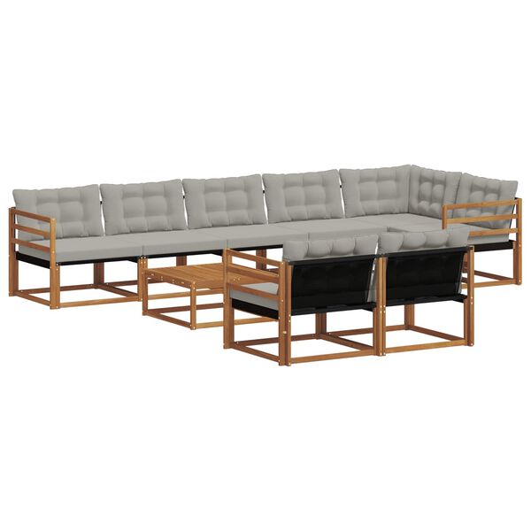 vidaXL Set di divani da esterno 9 pcs Grigio Naturale e Chiaro