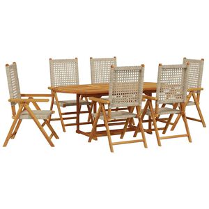 vidaXL Set Pranzo da Giardino 7 pz Beige Polyrattan e Legno Massello