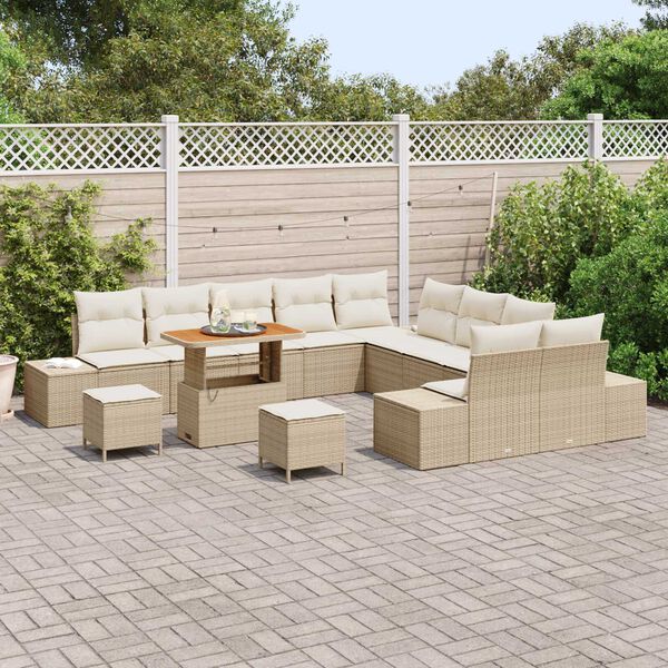 vidaXL Set Divano da Giardino con cuscino 13 pcs Beige polyrattan