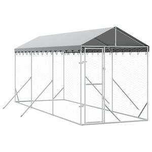 vidaXL Cuccia Cani da Esterno Tetto Argento 2x6x2,5 m Acciaio Zincato