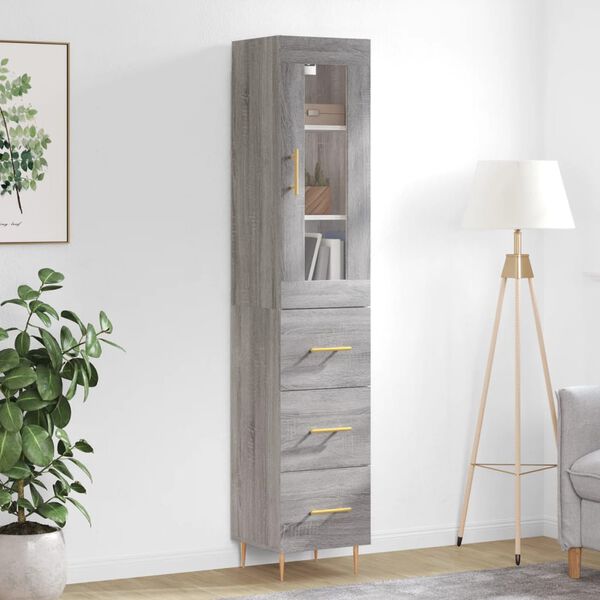 vidaXL Credenza Grigio Sonoma 34,5x34x180 cm in Legno Multistrato