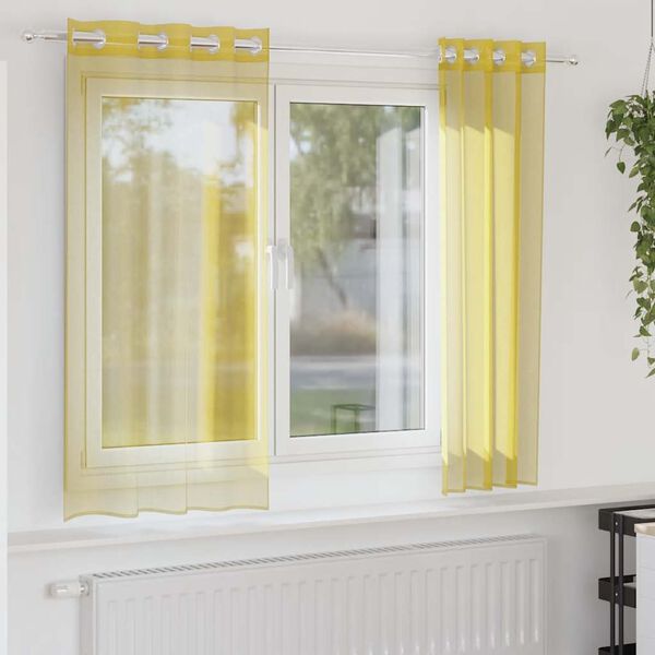 vidaXL Tende in Voile con Occhielli 2 pz Giallo