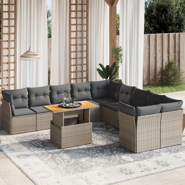 vidaXL Set Divani da Giardino 11 pz con Cuscini in Polyrattan Grigio