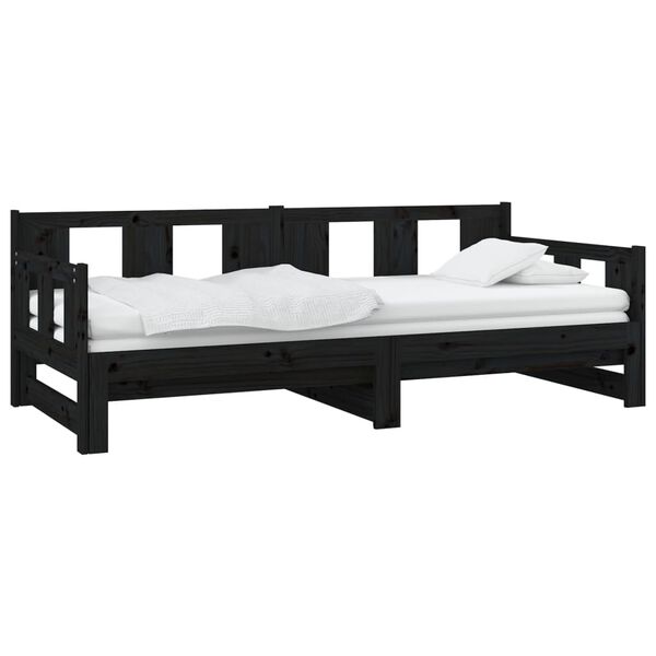 vidaXL Dormeuse Estraibile Nera in Legno Massello di Pino 2x(80x200)cm