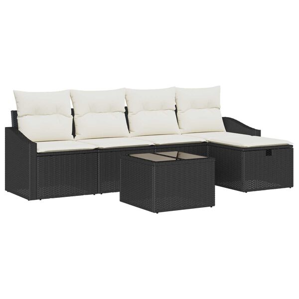 vidaXL Set di divani con cuscino con archiviazione Nero polyrattan