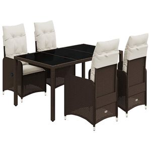 vidaXL Set Bistr&ograve; da Giardino 5 pz con Cuscini in Polyrattan Marrone