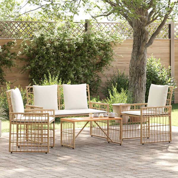 vidaXL Set di Mobili da Esterno 4 pcs Naturale e Bianco Crema