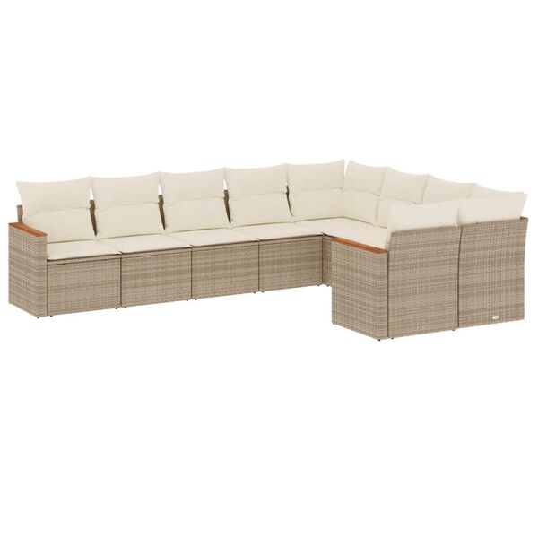 vidaXL Set Divano da Giardino 9 pz con Cuscini Beige in Polyrattan