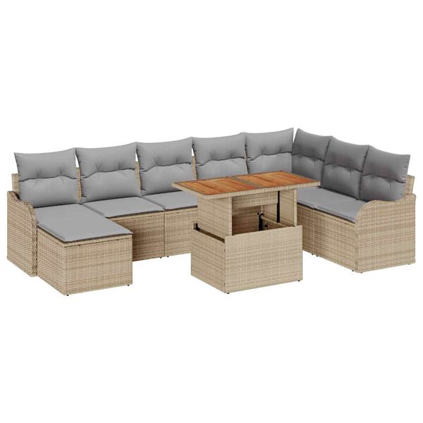 vidaXL Set Divano da Giardino 9 pcs Beige Poly Rattan
