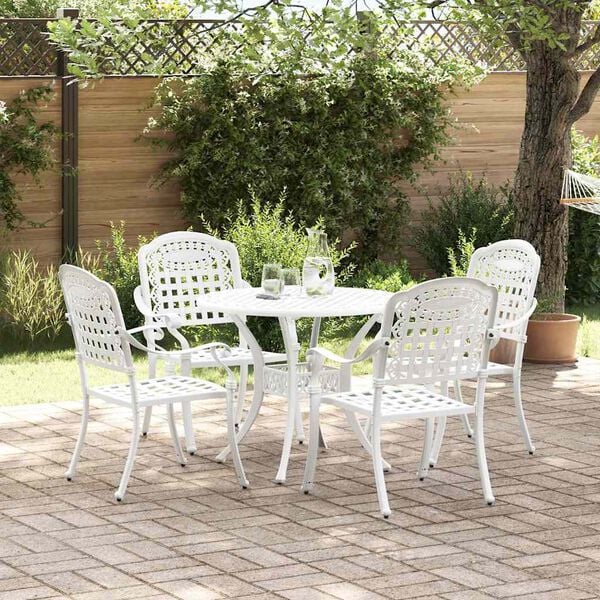 vidaXL Set da Pranzo per Giardino 5 pcs Bianco Alluminio