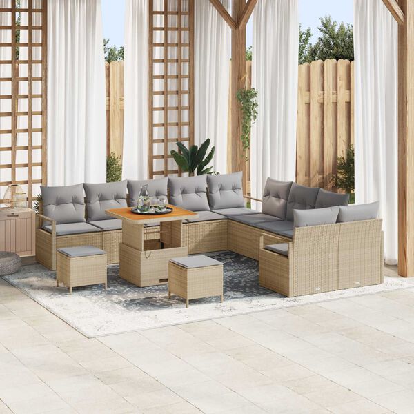 vidaXL Set Divano da Giardino con cuscino 13 pcs Beige Poly Rattan