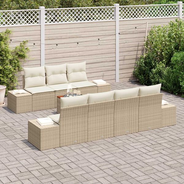 vidaXL Set Divano da Giardino con cuscino 8 pcs Beige polyrattan