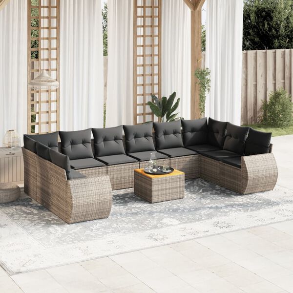 vidaXL Set Divani da Giardino 11 pz con Cuscini in Polyrattan Grigio