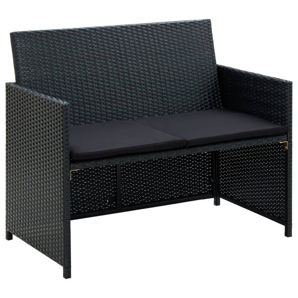 vidaXL Set Divani da Giardino 4 pz con Cuscini in Polyrattan Nero