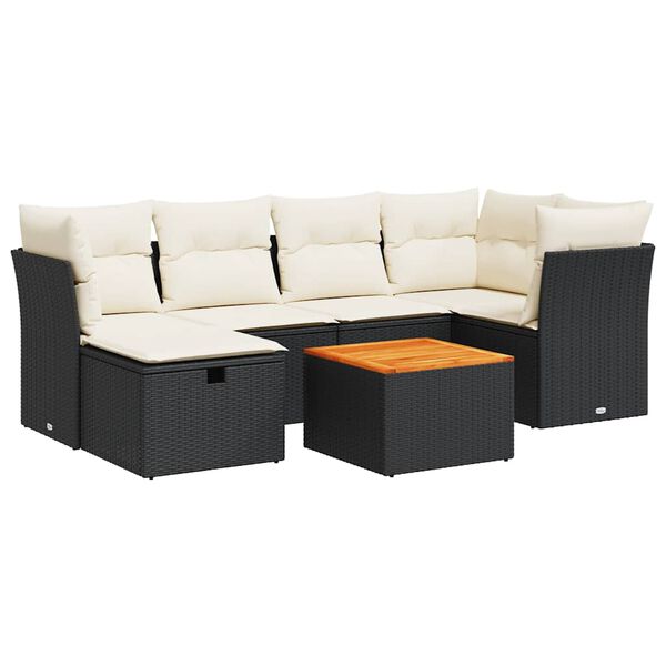 vidaXL Set Divani da Giardino con Cuscini 7pz Nero Polyrattan