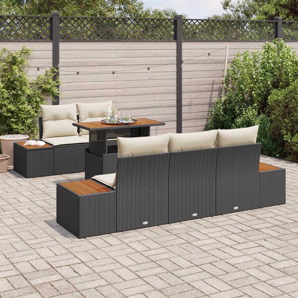 vidaXL Set Divano da Giardino con archiviazione 6 pcs Nero Poly Rattan