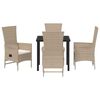 vidaXL Set da Pranzo per Giardino con cuscino 5 pcs Beige polyrattan