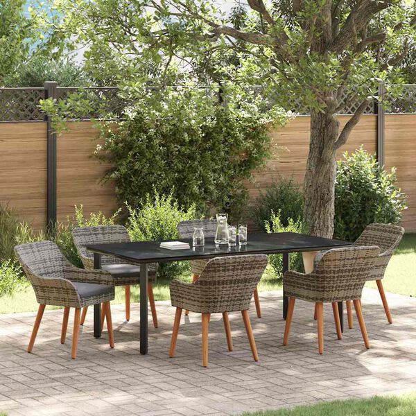 vidaXL Set da Pranzo per Giardino con cuscino 7 pcs Grigio polyrattan