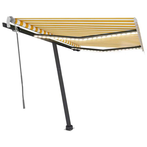 vidaXL Tenda da Sole Retrattile Manuale LED 350x250 cm Gialla e Bianca