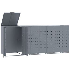 vidaXL Copribidone con Ruote per 4 Bidoni Grigio 276x79x117cm Acciaio
