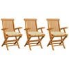 vidaXL Sedie Giardino 3pz con Cuscini Bianco Crema Legno Massello Teak