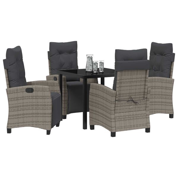 vidaXL Set da Pranzo per Giardino con cuscino 5 pcs Grigio polyrattan