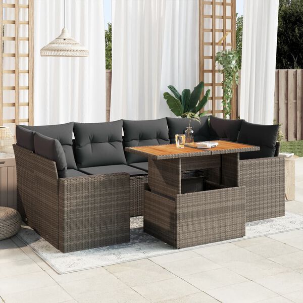 vidaXL Set Divani da Giardino 7 pz con Cuscini Grigio in Polyrattan