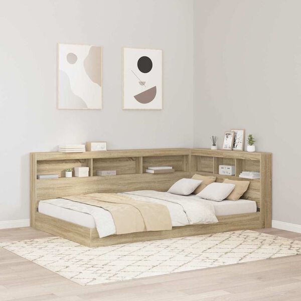 vidaXL Letto Libreria Rovere Sonoma 120 x 190 cm Legno multistrato