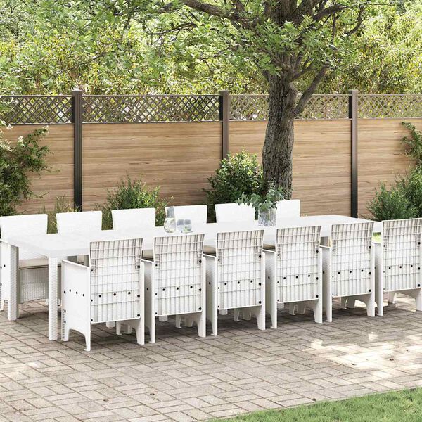vidaXL Set da Pranzo per Giardino 13 pcs Bianco Rattan Polt