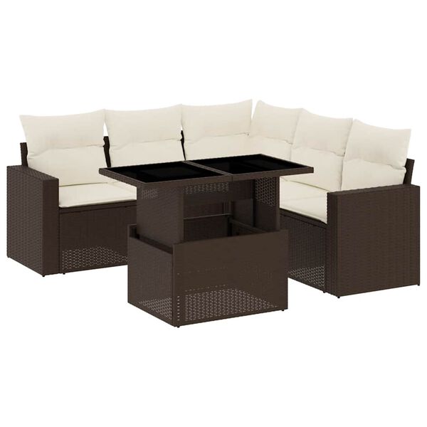 vidaXL Set Divano da Giardino 6 pz con Cuscini Marrone in Polyrattan