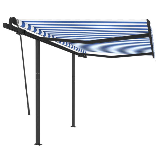 vidaXL Tenda da Sole Retrattile Automatica Pali 3,5x2,5m Blu e Bianca