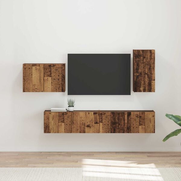 vidaXL Set di Mobiletto da TV a Parete 4 pcs Legno vecchio