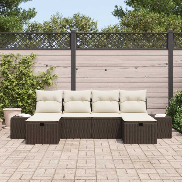 vidaXL Set Divano da Giardino con cuscino 6 pcs Marrone polyrattan