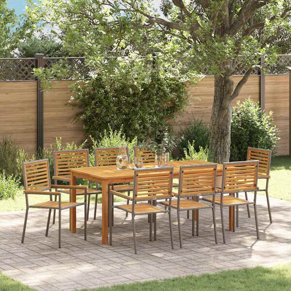vidaXL Set da Pranzo per Giardino 9 pcs Grigio Poly Rattan