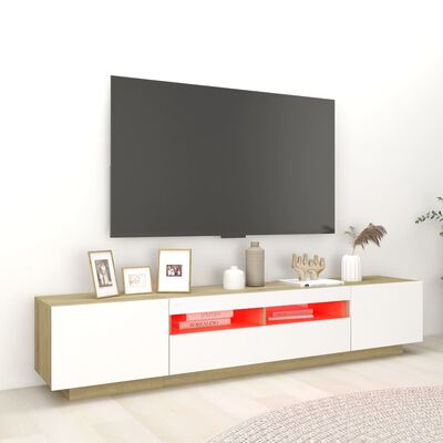 vidaXL Mobile Porta TV con Luci LED Bianco e Rovere Sonoma 200x35x40cm