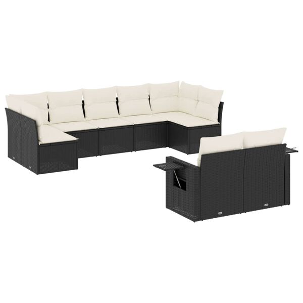 vidaXL Set Divani da Giardino 9 pz con Cuscini Nero in Polyrattan