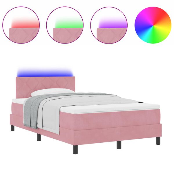 vidaXL Letto a Sorgente LED con materasso Rosa 120 x 190 cm Velluto