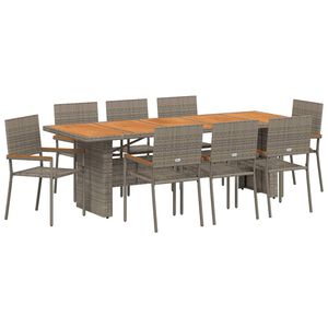 vidaXL Set da Pranzo per Giardino 9 pcs Grigio polyrattan