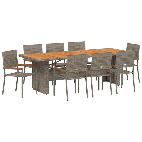vidaXL Set da Pranzo per Giardino 9 pcs Grigio polyrattan