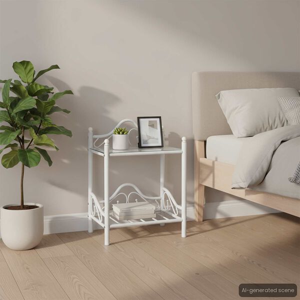 vidaXL Comodini Set 2 pz Acciaio e Vetro Temperato 45x30,5x60cm Bianco