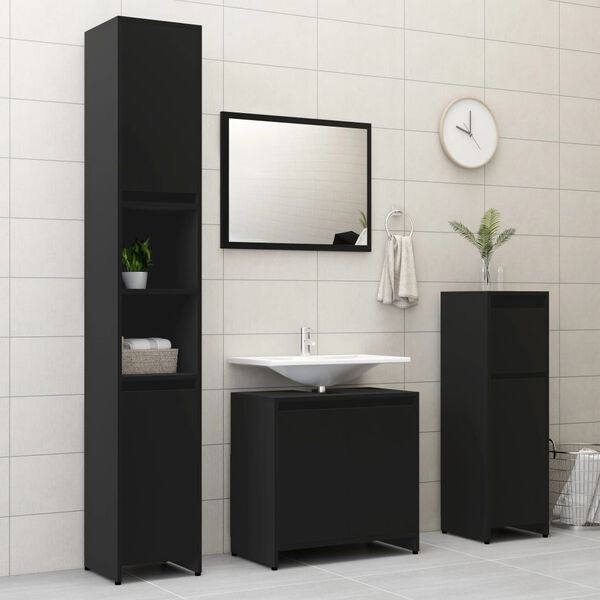 vidaXL Set Mobili da Bagno 3 pz Nero in Truciolato