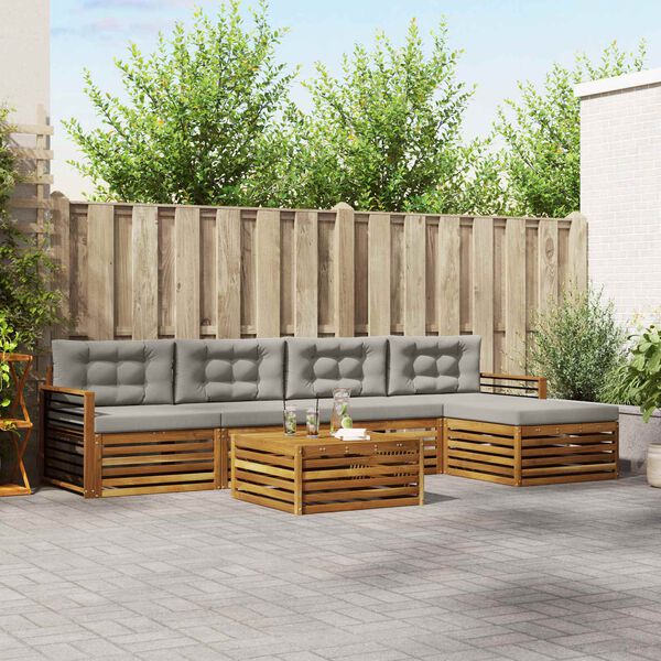 vidaXL Set di divani da esterno 6 pcs Grigio Naturale e Chiaro