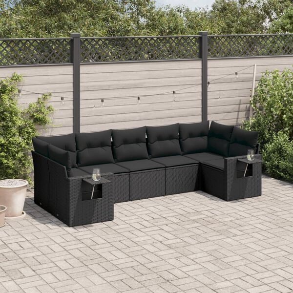 vidaXL Set Divani da Giardino con Cuscini 7pz Nero Polyrattan