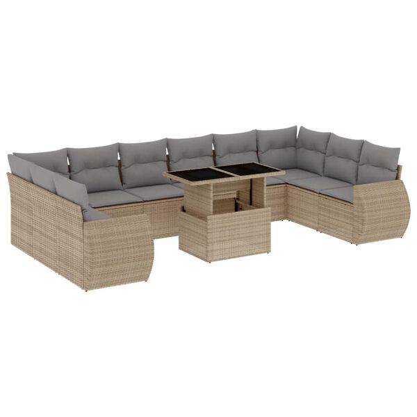 vidaXL Set Divani da Giardino 11 pz con Cuscini Beige in Polyrattan