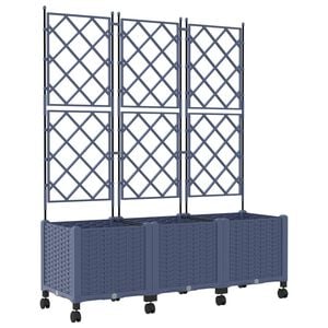 vidaXL Vaso da giardino con grigliato e ruote 3 pz Grigio PP
