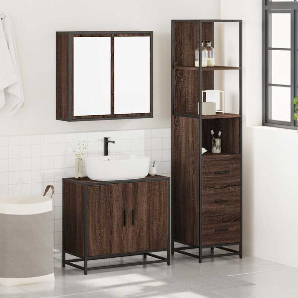 vidaXL Set Mobili da Bagno 3 pz Rovere Marrone in Legno Multistrato