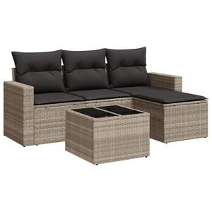 vidaXL Set Divano da Giardino 5pz con Cuscini Grigio Chiaro Polyrattan