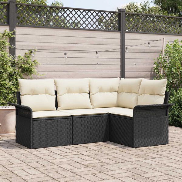 vidaXL Set Divano da Giardino con archiviazione 4 pcs Nero polyrattan