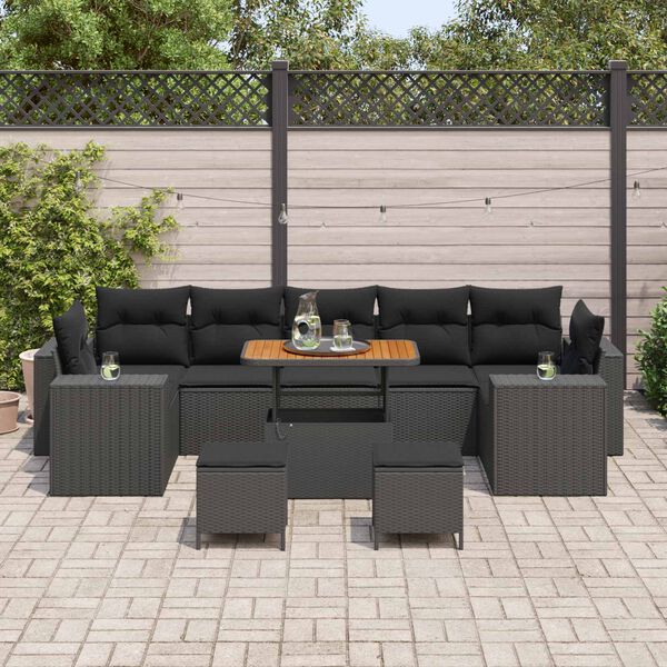 vidaXL Set Divano da Giardino 10 pcs Nero polyrattan