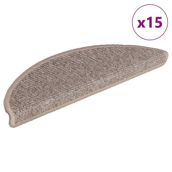 vidaXL Tappetini per scale 15 pz 56x17x3 cm Beige scuro Semicircolari